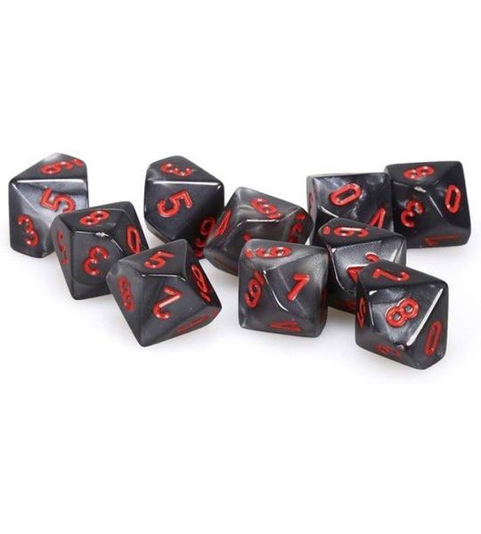 Chessex dobbelstenen set velvet zwart rood D10 - 10 stuks gaming