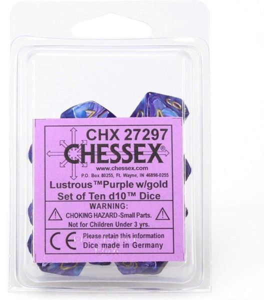 Chessex dobbelstenen set paars goud D10 - 10 stuks - spel dobbelstenen