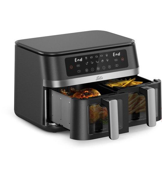Solis Air Fryer Duo (type 8102) - Heteluchtfriteuse Zwart 11 L 2200 W Aantal Frituurmanden: 2