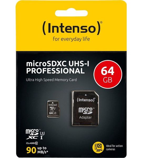 Intenso microSD Card UHS-I Professional 64GB Micro SD-kaart Zwart