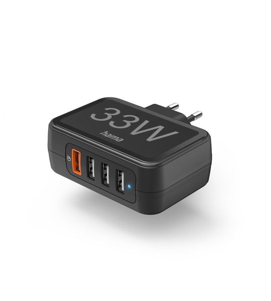 Hama Snellader 4 poorts, 4x USB-A, 33 W Oplader Zwart
