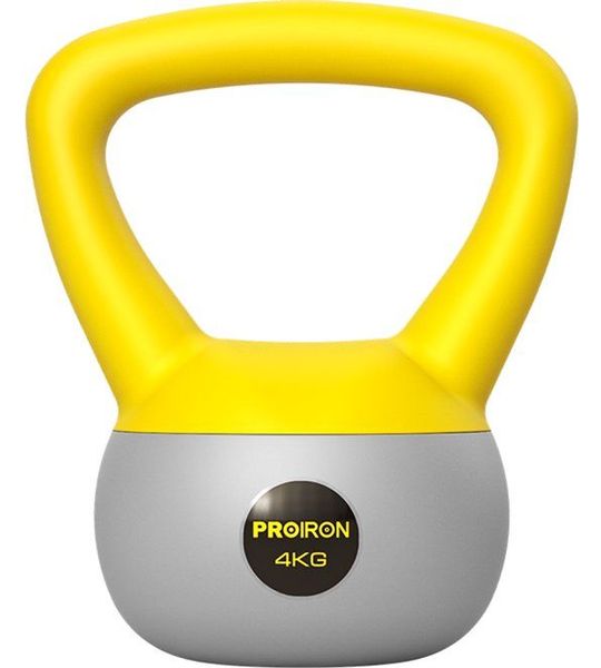 PROIRON Zachte Kettlebell - 4 kg - Brede Handgreep - Geel/Grijs
