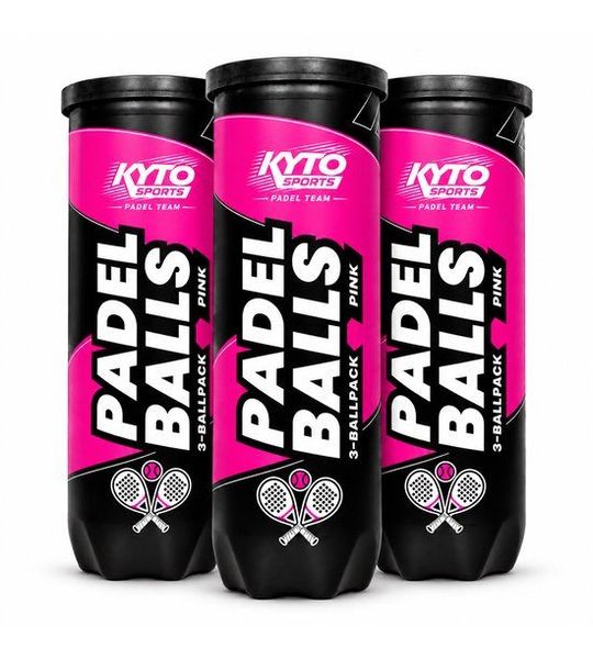 Kyto Sports Padelballen 9 stuks (3 kokers), padel tennisballen, FIP-norm, roze