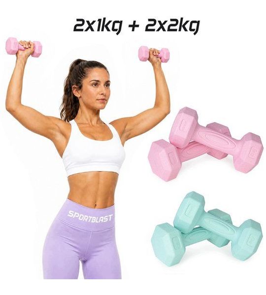 Set van 6kg Hantels (2x1kg, 2x2kg) - Bitumineus, Hexagonaal