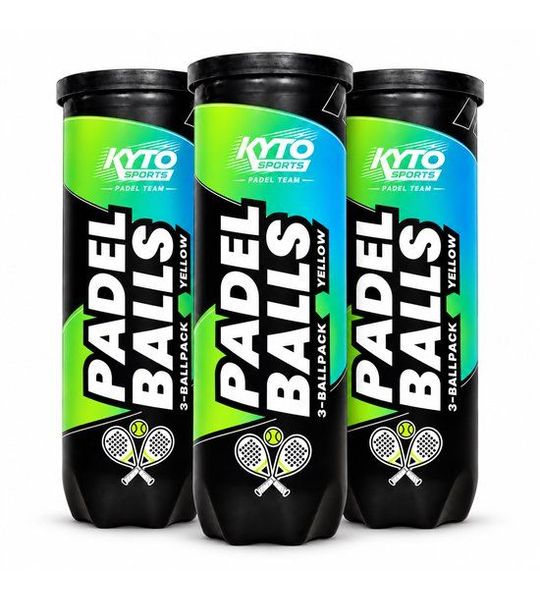 Kyto Sports Padelballen 9 stuks (3 kokers), padel tennisballen, FIP-norm, geel