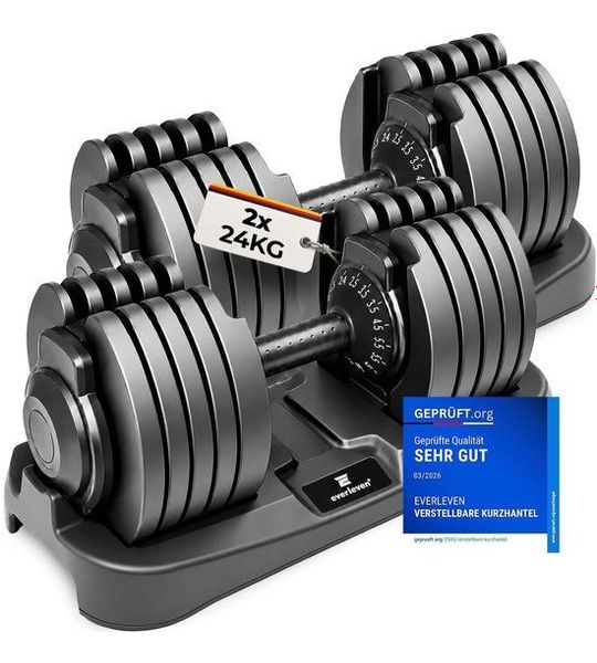 Verstelbare dumbbell - 12 kg tot 40 kg - 15 gewichtsstanden - RVS - Zwart